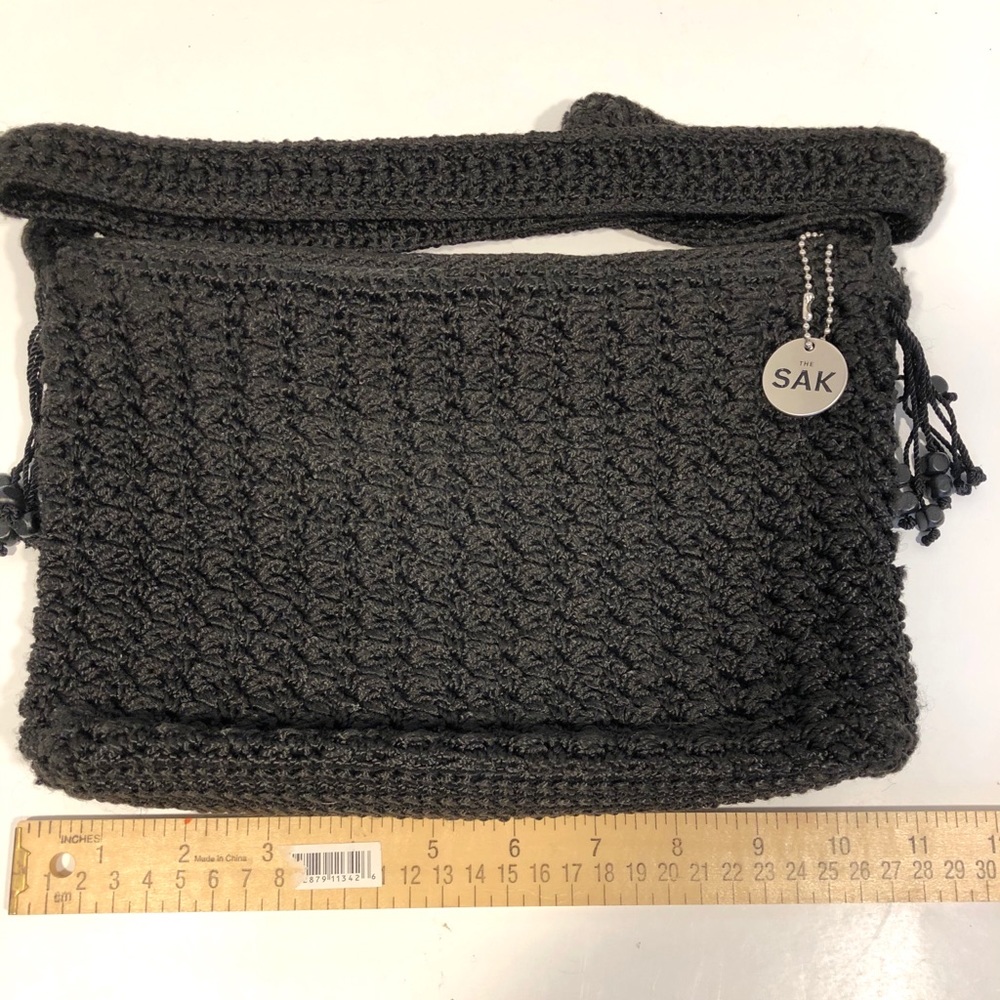 The Sak Black Crochet Woven Shoulder Purse
